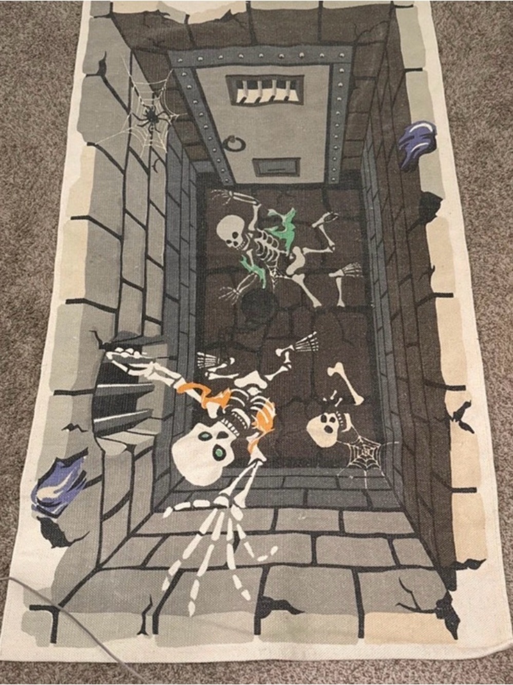 Halloween Skeleton Hallway Bath Mat - Gray, White & Accent Colors